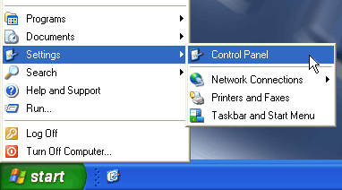 Windows XP Control Panel Menu Item