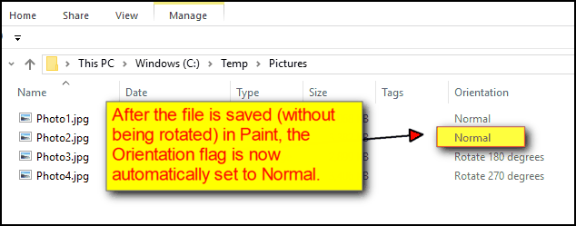 File Explorer Orientation set to normal
