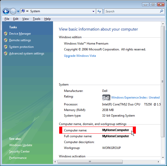 Windows Vista Computer Name