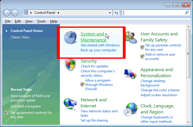 Windows Vista Control Panel