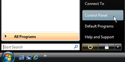 Windows Vista Control Panel Menu Item