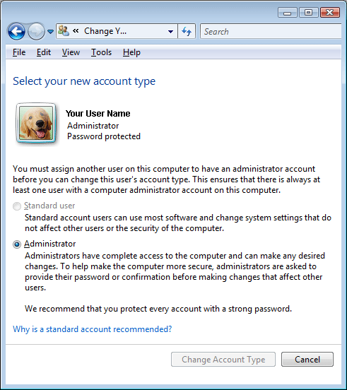 Windows Vista Select Your Account Type
